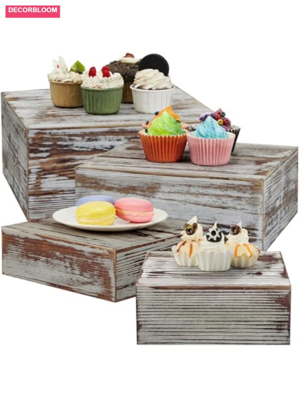 4 Pc Wood Display Risers Stackable Rustic Cupcake Stand Farmhouse Decor